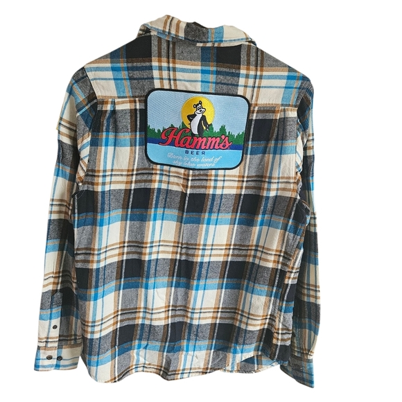 Angry Minnow Hamm's Beer Patch Plaid Flannel Button Down - Picture 1 of 11